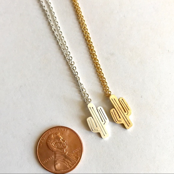 STAINLESS STEEL Gold or silver cactus necklace - Picture 2 of 4